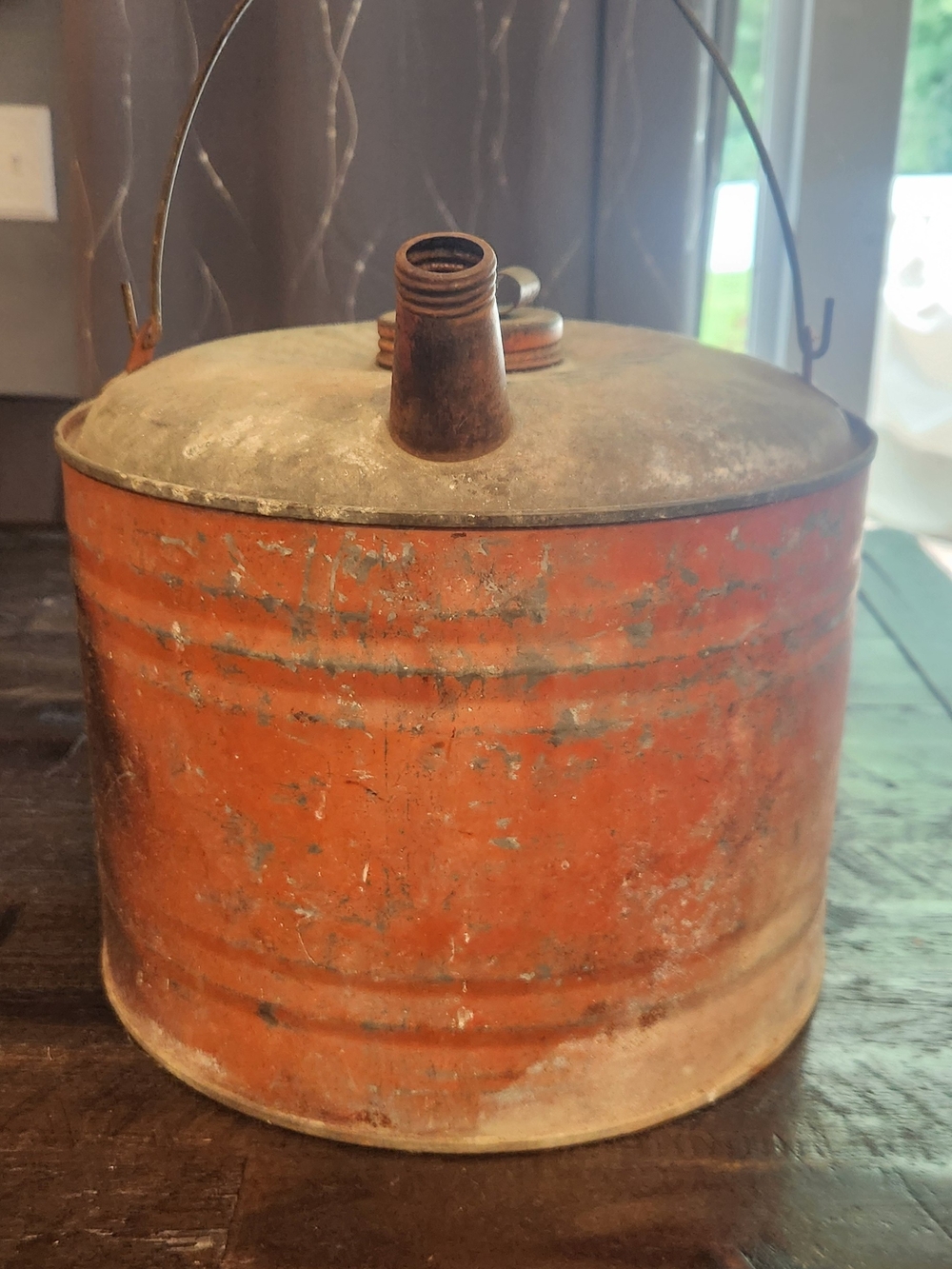 Vintage Rusted Orange Metal Kettle with Spout
